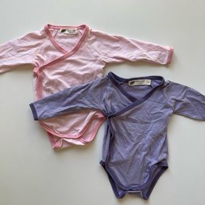 2 Monica & Andy baby ringer bodysuit onesies - purple & pink - 6 / 9 months